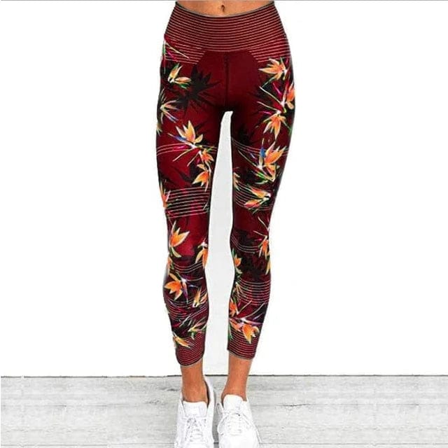 Rot Sportleggings mit Blumenmotiv