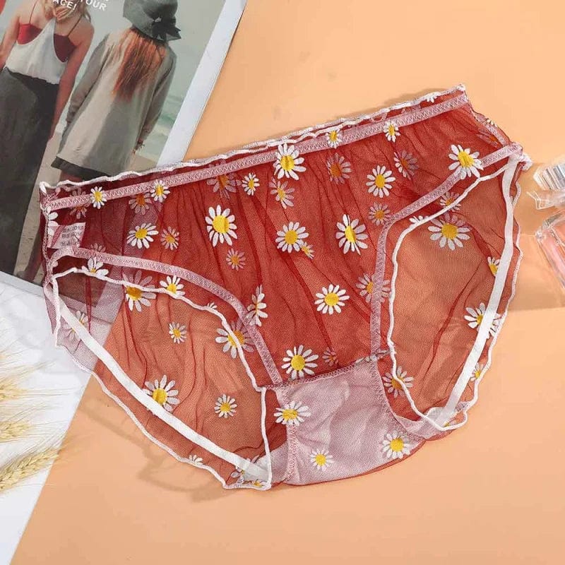 Rot Transparenter Slip mit Gänseblümchen