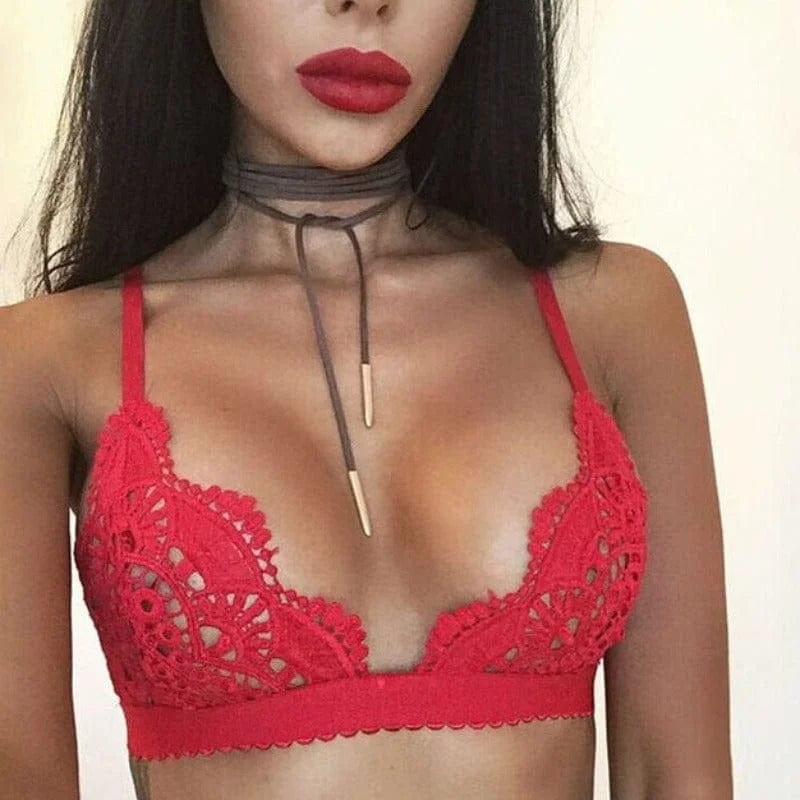 Rot Triangel-Spitzen-Bralette mit Blumen