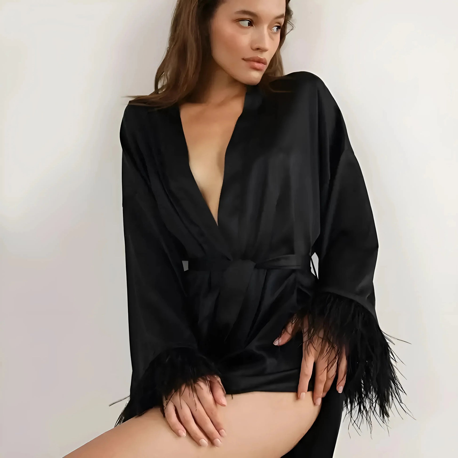 Satin Feather Trimmed Robe