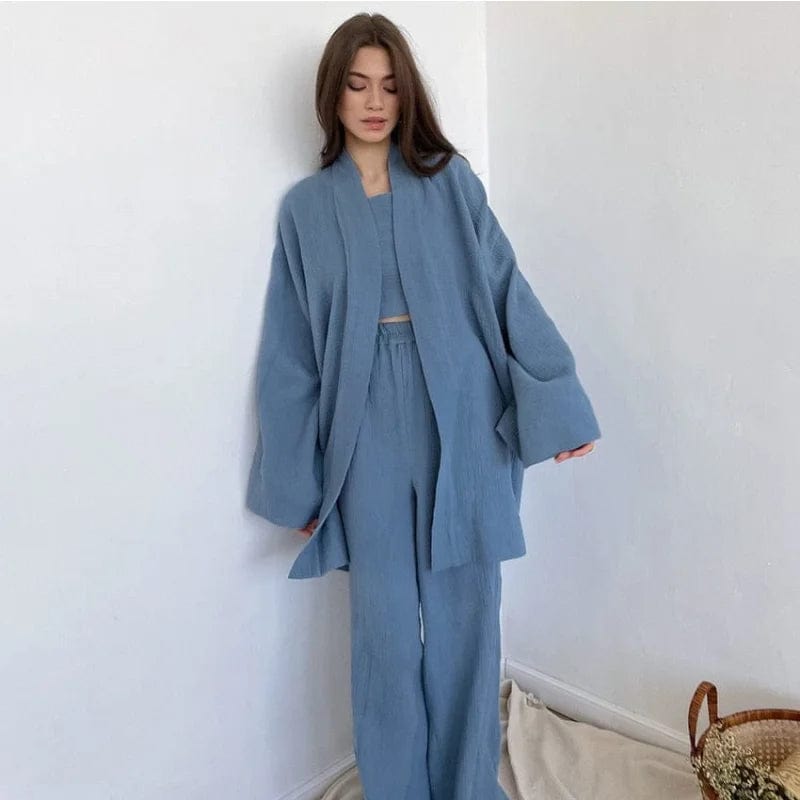 Schlafanzug aus Musselin mit Gürtel - Marineblau / S