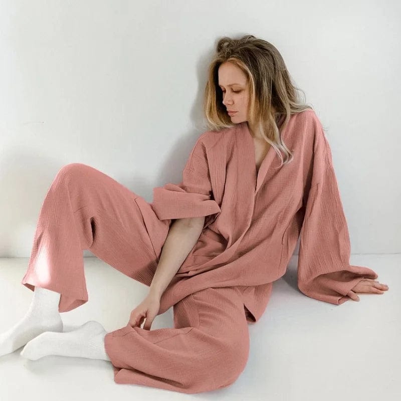 Schlafanzug aus Musselin mit Gürtel - Rosa / S