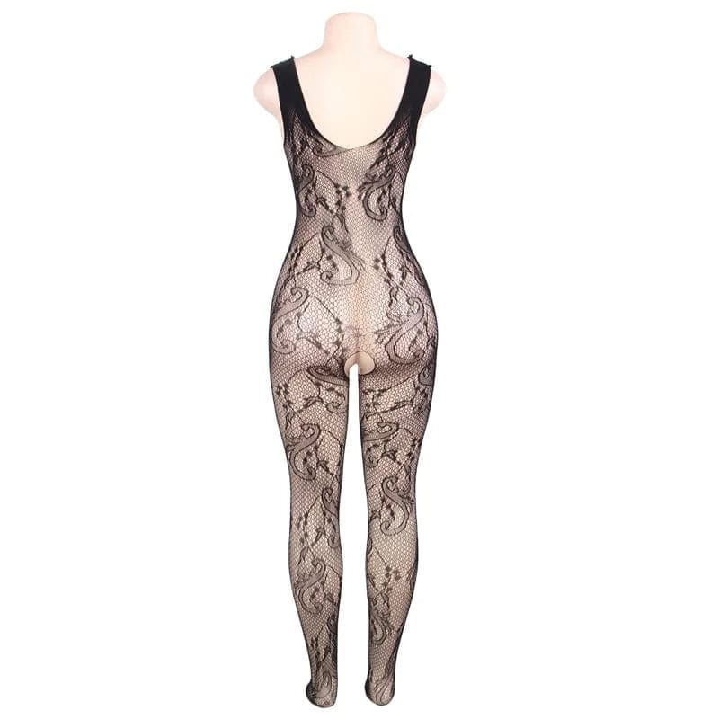 Schwarz Bodystocking mit Spitzenmuster