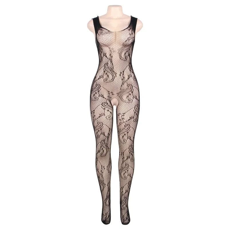 Schwarz Bodystocking mit Spitzenmuster