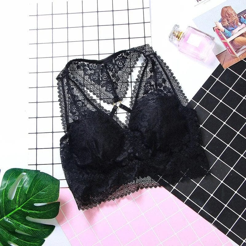 Schwarz Bralette-BH aus Spitze mit dekorativem Rücken