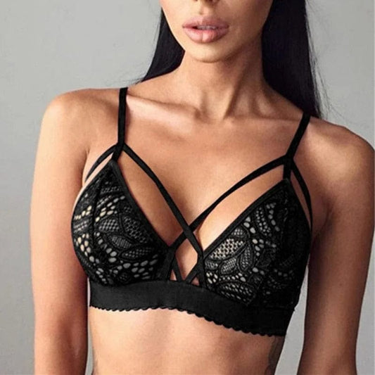 Schwarz Bralette-BH aus Spitze mit dekorativen Streifen