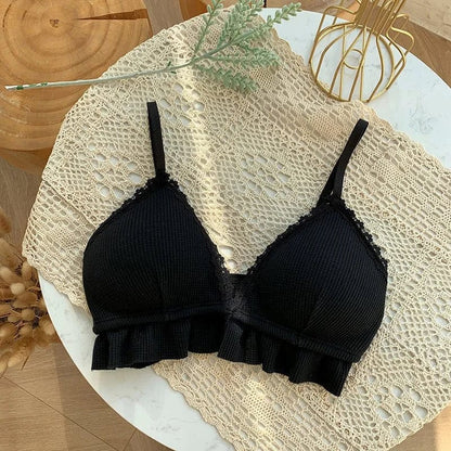 Schwarz Bralette-BH aus Spitze mit Rüschen