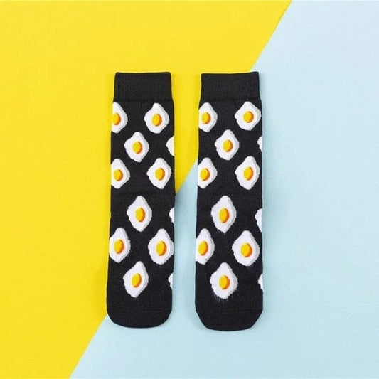 Schwarz Damensocken mit Food-Motiv