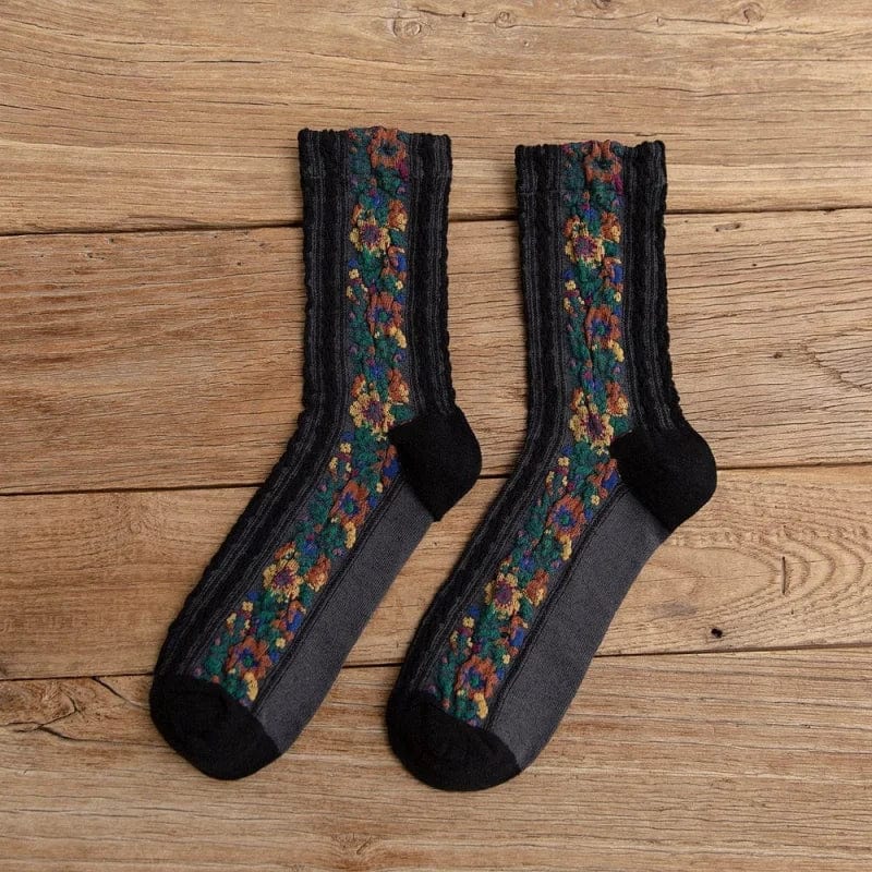 Schwarz Dekorative Socken mit Blumenmuster