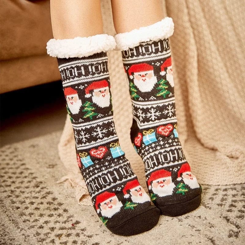 Schwarz Dicke Damensocken mit weihnachtlichem Motiv