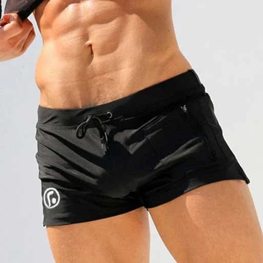 Schwarz Herren-Badehose im Boxer-Stil