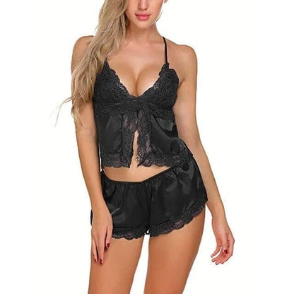 Schwarz Lockerer Pyjama aus Satin