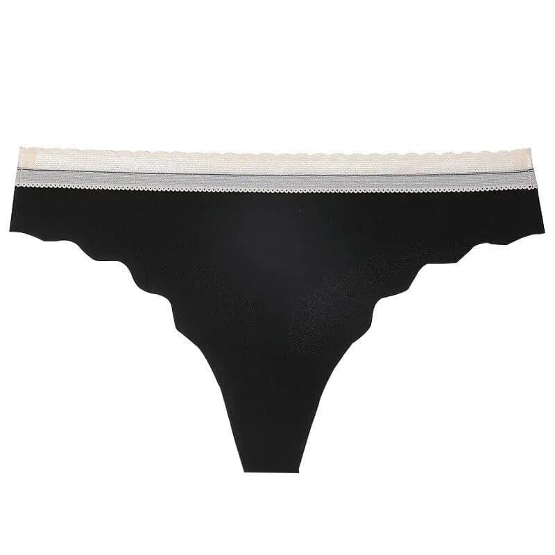 Schwarz Nahtloser Tanga mit Spitze