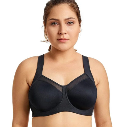 Schwarz Plus-Size-Sport-BH mit Mesh