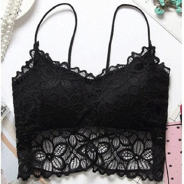 Schwarz Push-up-Bralette aus Spitze mit fallendem Saum