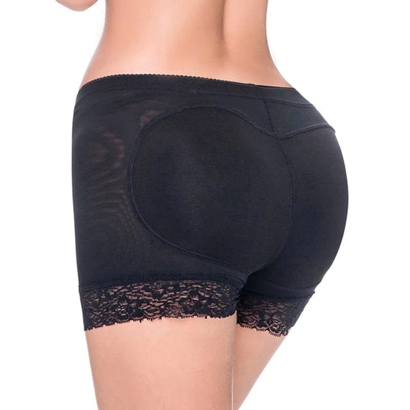 Schwarz Push-up-Shorts mit Spitzenbesatz