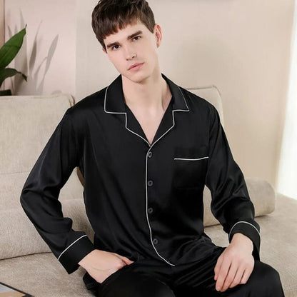 Schwarz Pyjama aus Satin für Herren