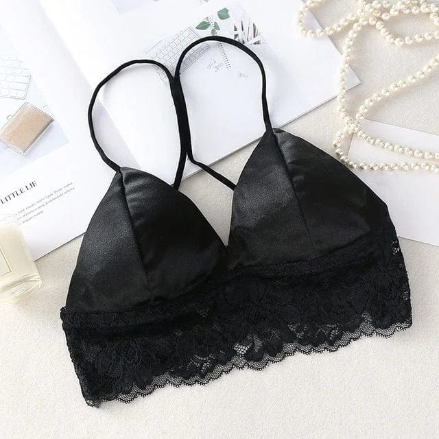 Schwarz Satin-BH im Bralette-Schnitt