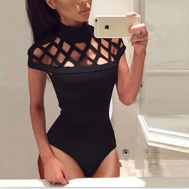 Schwarz Spitzen-Bodysuit mit sichtbarem Oberteil