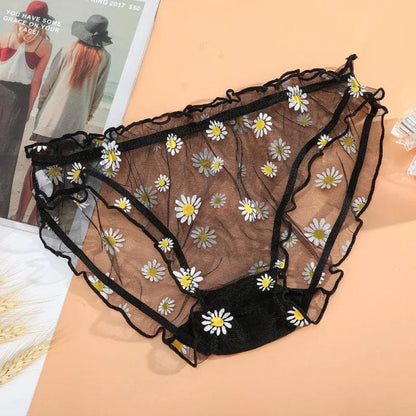 Schwarz Transparenter Slip mit Gänseblümchen