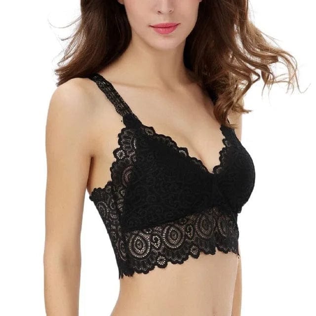 Schwarz Universelles Spitzen-Bralette mit tieferem Saum