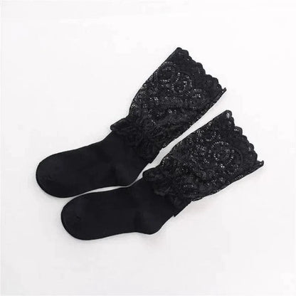 Schwarz Weiche Socken mit Spitze