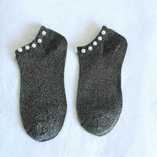 Silber Damensocken mit Perlen