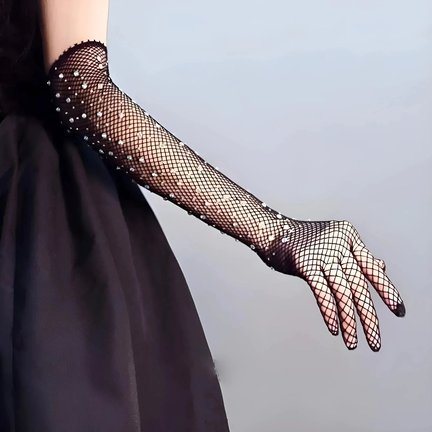 Sparkly Mesh Gloves with Zirconia