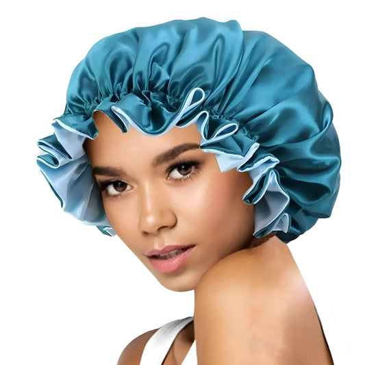 Turquoise Satin Sleep Cap - Adjustable Satin Hair Wrap