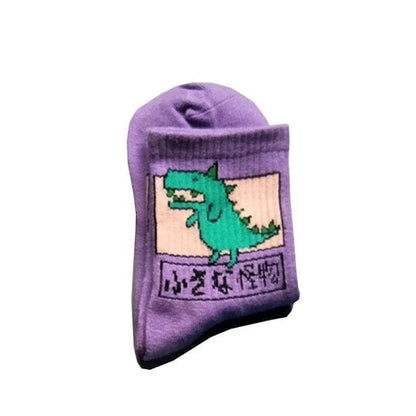 Violett Damensocken mit einem Dinosaurier