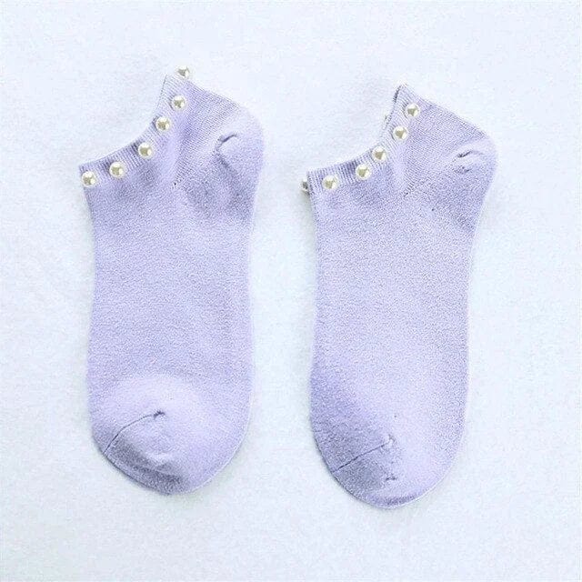 Violett Damensocken mit Perlen