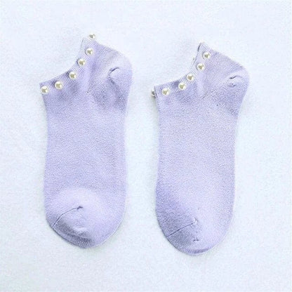 Violett Damensocken mit Perlen