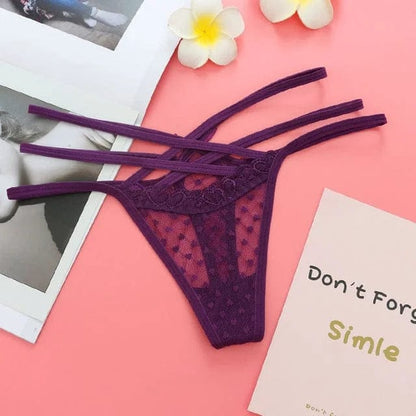 Violett Spitzenstrings mit Streifen