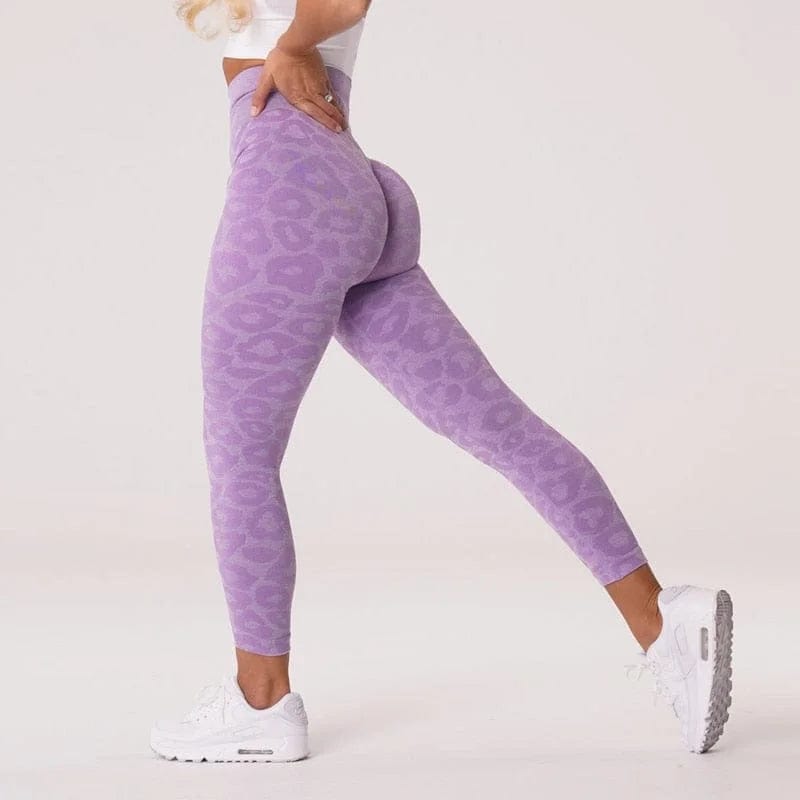 Violett Sportleggings für Damen mit Leopardenmuster