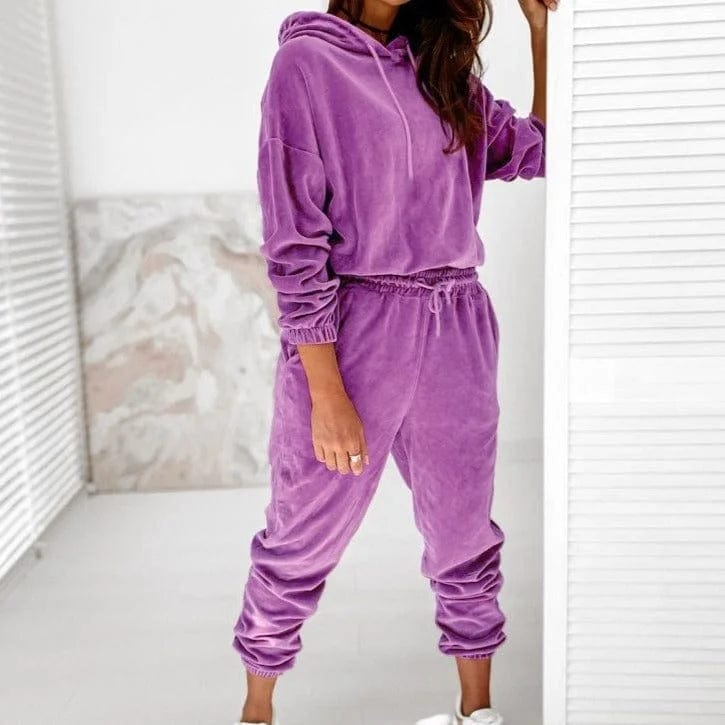 Violett Velours-Sweatshirt-Set