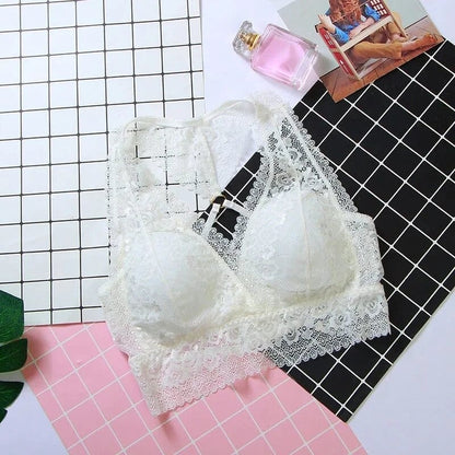 Weiß Bralette-BH aus Spitze mit dekorativem Rücken