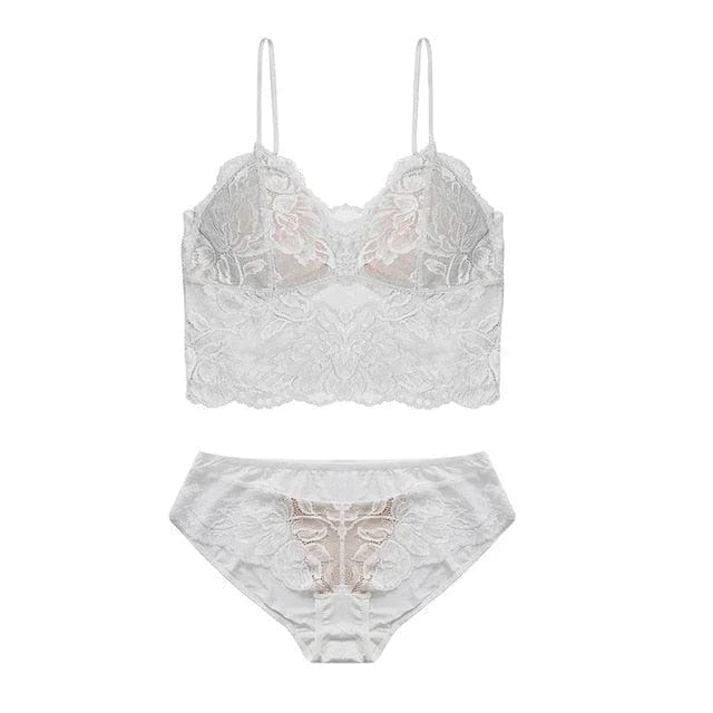 Weiß Dessous-Set aus Spitze mit Bralette