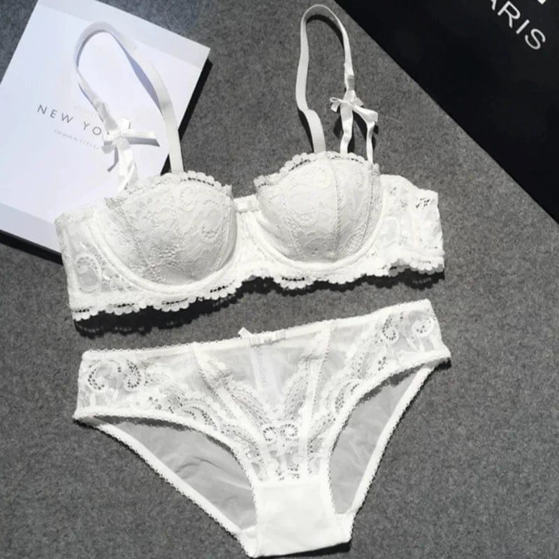 Weiß Dessous-Set aus Spitze mit dekorativen Trägern