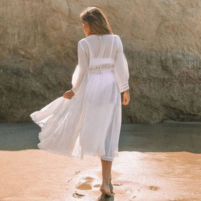 Weiß Dünner Strandkimono mit Krawatte