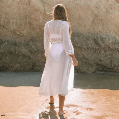 Weiß Dünner Strandkimono mit Krawatte