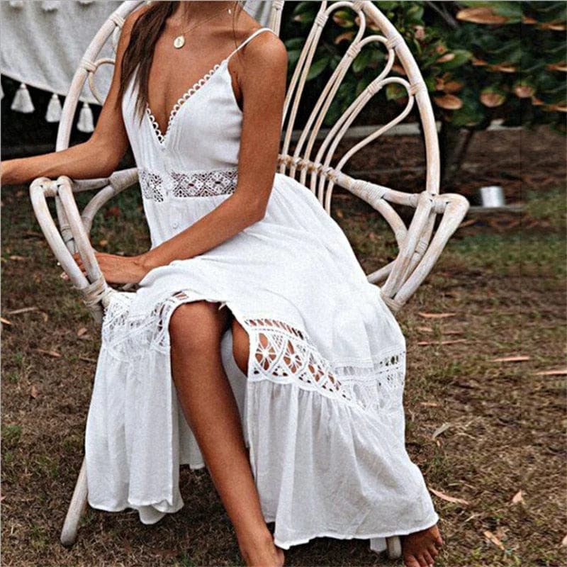 Weiß Durchbrochenes Strandkleid mit Trägern