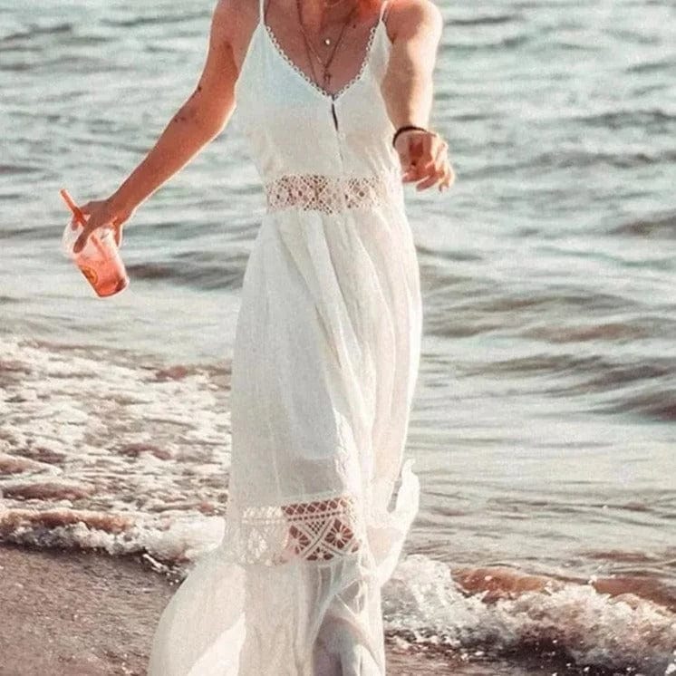 Weiß Durchbrochenes Strandkleid mit Trägern