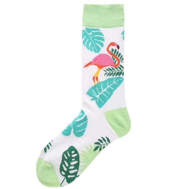 Weiß Lange Herrensocken mit Flamingos