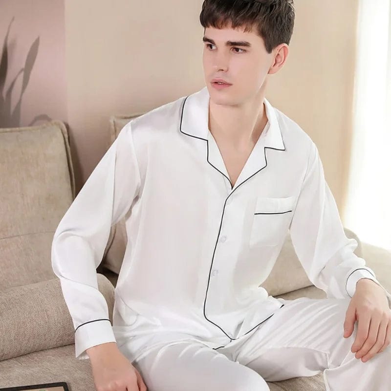 Weiß Pyjama aus Satin für Herren