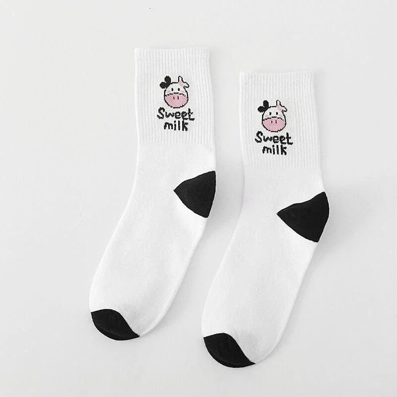 Weiß Socken mit Kuhmotiv