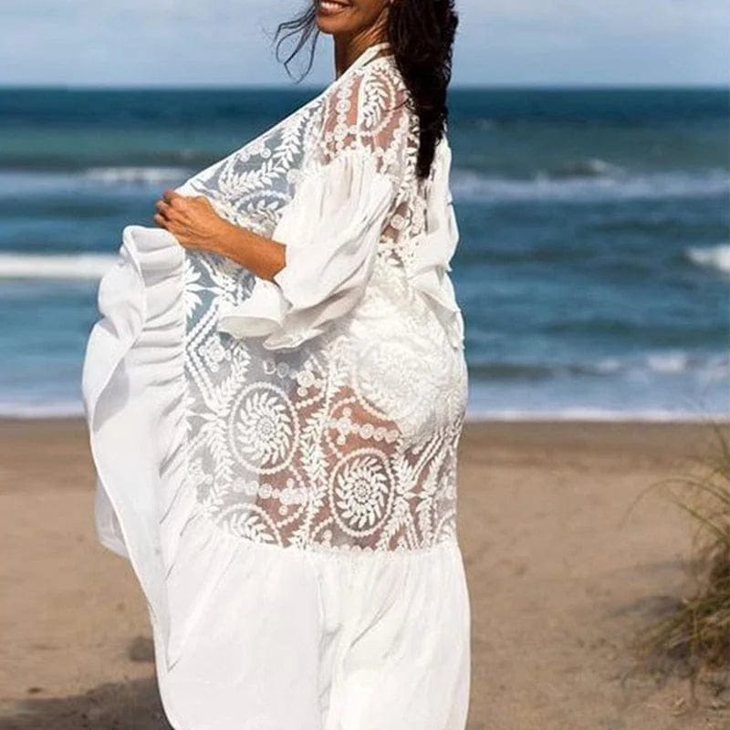 Weiß Strandkimono aus Spitze