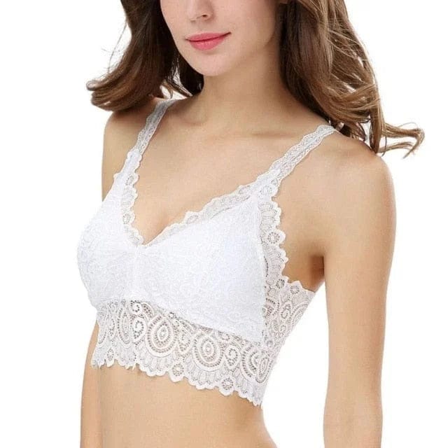 Weiß Universelles Spitzen-Bralette mit tieferem Saum