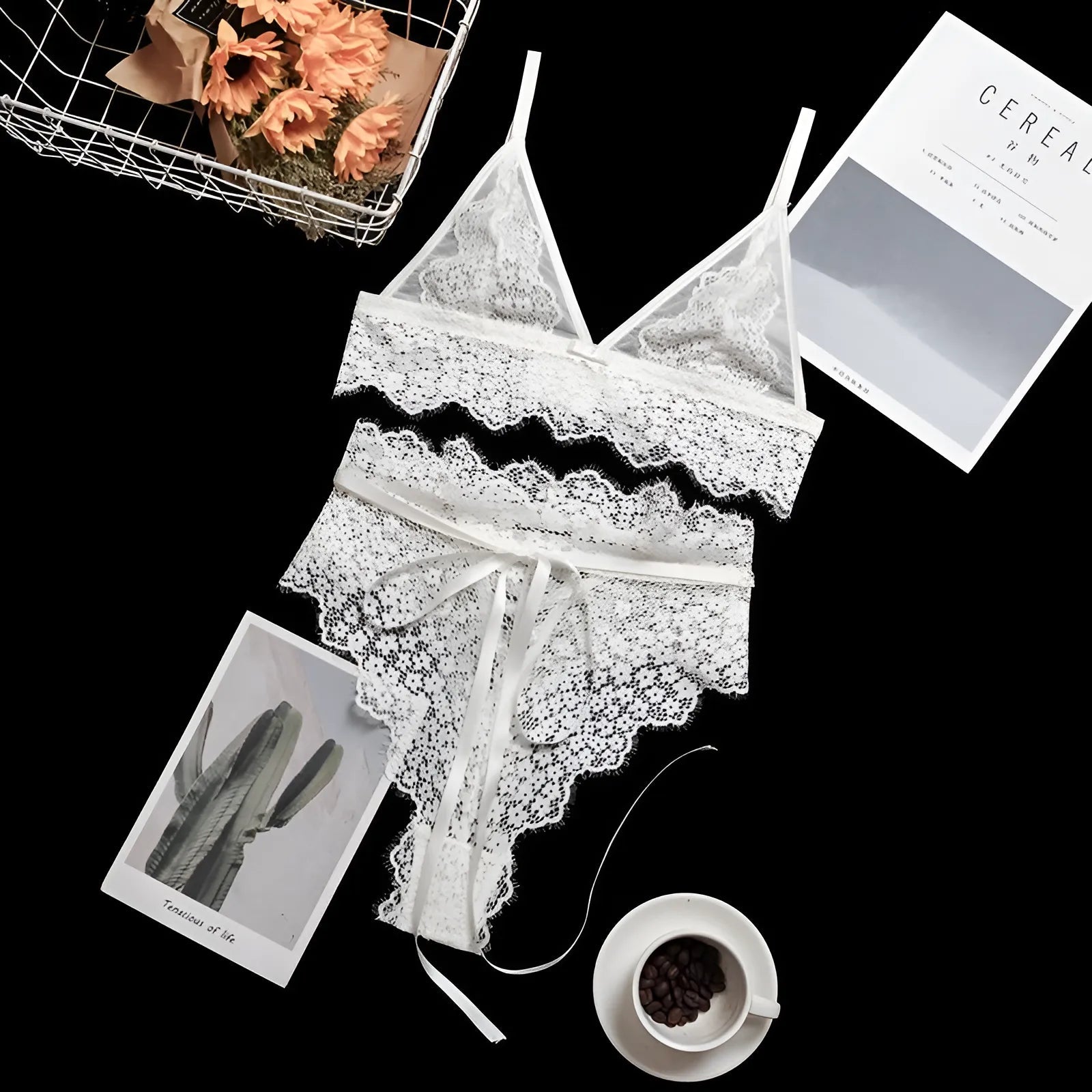 White Bridal Lingerie Set with High Waist Design