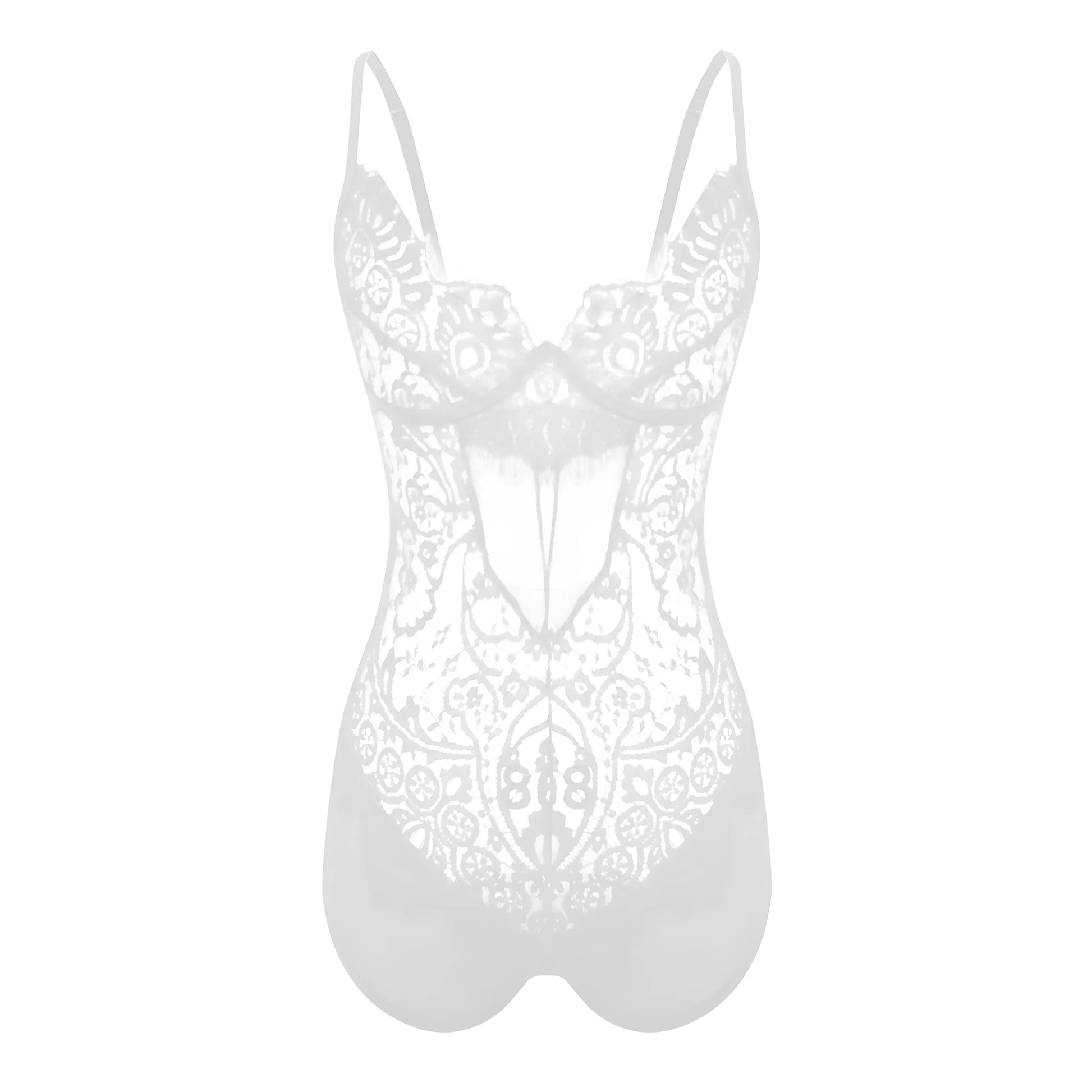 White Delicate Lace Bodysuit with Mesh Inserts