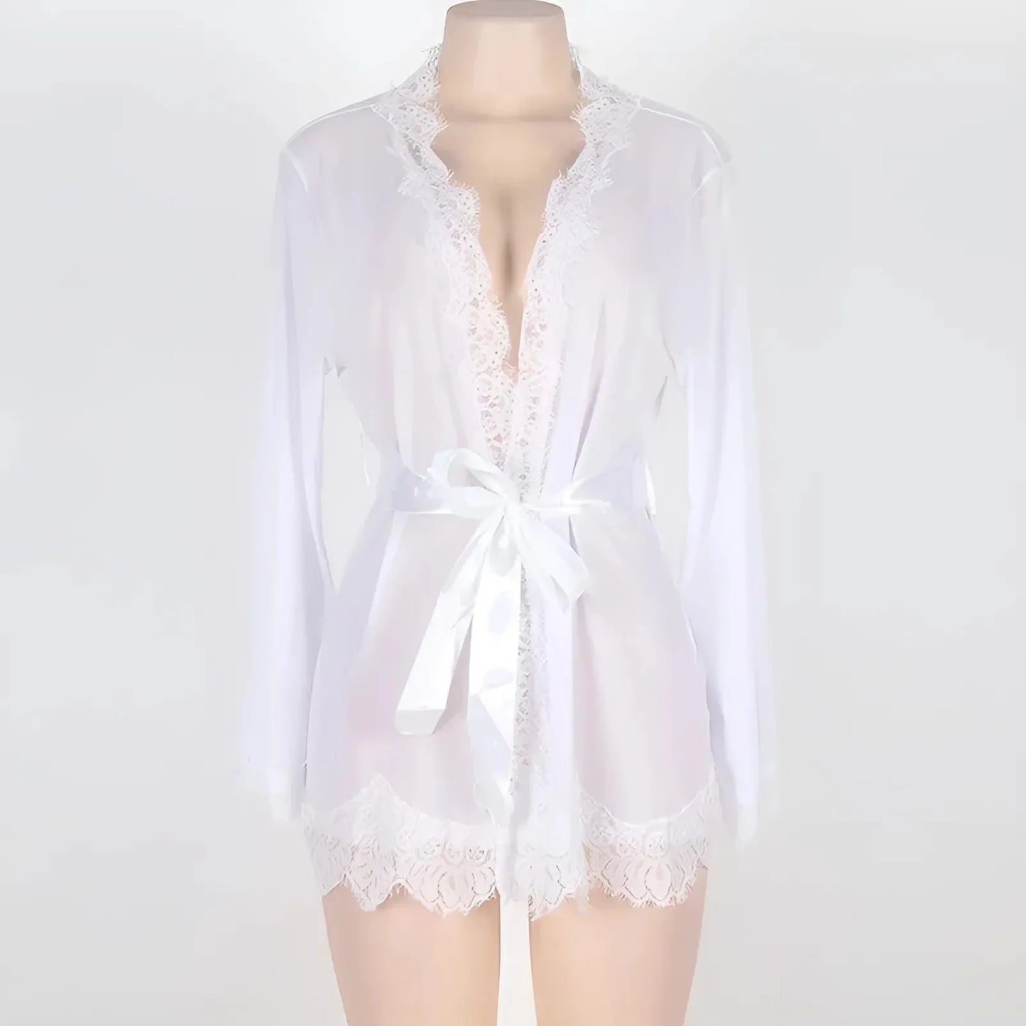 White Lace Trimmed Robe Peniuar